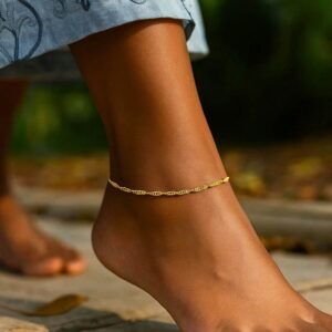 Women 14k Yellow Gold Singapore Chain Anklet 2.1mm