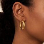 Women 14k Yellow Gold Wedding Band Hoops 35mm x 7mm