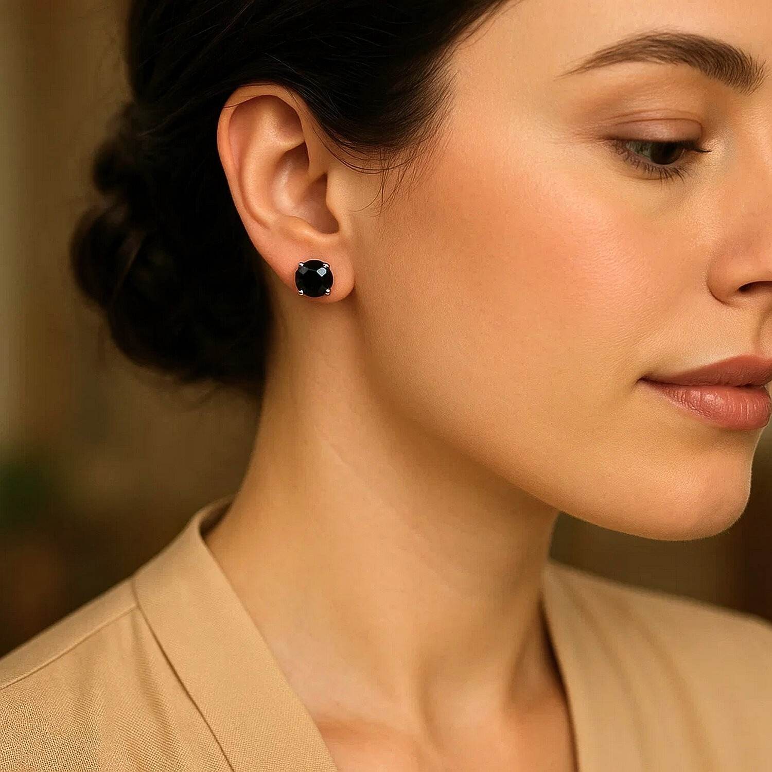 Women 6mm Round Black Cubic Zirconia Stud Earrings 14k White Gold