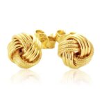 Women's 10k Yellow Gold Love Knot Stud Earrings with Ridge Texture