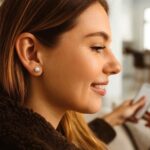 Women's 14K White Gold Linear Textured 5mm Ball Stud Earrings