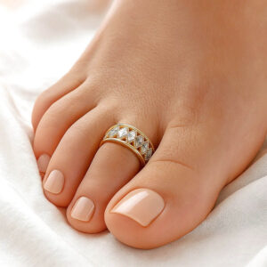 Women's 14k Two-Tone Gold Diamond Pattern Adjustable Open Cuff Toe Ring