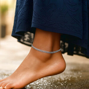 Women's 14k White Gold Curb Link Anklet 2.6mm 10 Inch