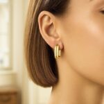 Women's Double Square Tube Hoop Earrings in 14K Yellow Gold