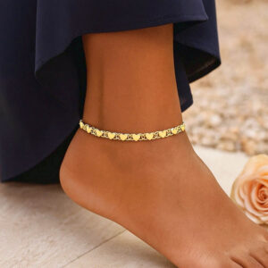 Women's Heart Chain Anklet 10k Yellow Gold
