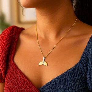 10K Two-Tone Gold Whale Tail Necklace