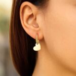 14K Gold Small Hoop Earrings with Heart Charm