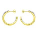 14K Two Tone Gold Interlocking Trinity C Hoop Earrings