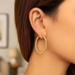 14K Yellow Gold 35mm Large Beaded Hoop Earrings