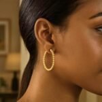 14K Yellow Gold Large Beaded Hoop Earrings
