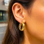 14K Yellow Gold Medium Interlocking Trinity Hoop Earrings for Women 14K Yellow Gold Medium Interlocking Trinity Hoop Earrings for Women