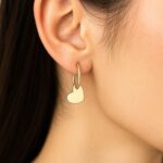 14K Yellow Gold Small Hoop Earrings with Heart Charm