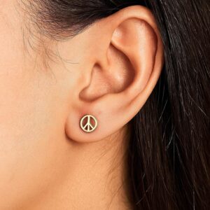 14k Gold Peace Sign Stud Earrings 7mm