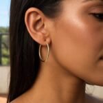 14k Gold Thin Round Tube Hoop Earrings 30mm x 1.5mm