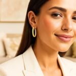 14k Inside White Outside Yellow Gold Patterned Hoop Earrings