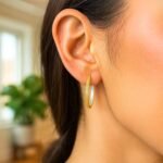 14k Inside White Outside Yellow Gold Patterned Hoop Earrings for Women