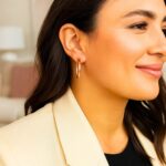 14k Rose Gold Hoop Earrings 3 x 25mm on Woman Model 14k Rose Gold Hoop Earrings 3 x 25mm on Woman Model