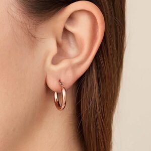 14k Rose Gold Mini Hoop Earrings 15mm x 3mm