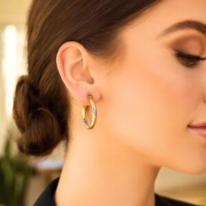 14k Two Tone Gold Tube Hoop Earrings 20mm x 3mm