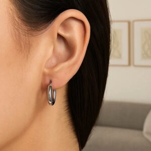 14k White Gold 15mm Hoop Earrings 3mm Thick