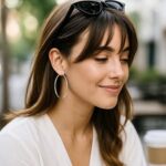 14k White Gold Diamond Cut Hoop Earrings 45mm on Model