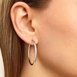 14k White Gold Hoop Earrings 40mm x 3mm