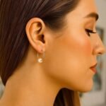 14k Yellow Gold 6mm Floating Pearl Endless Hoop Earrings on Model