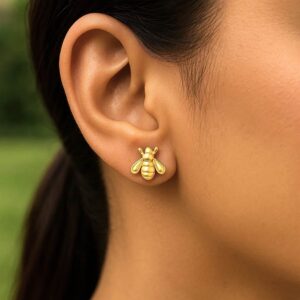 14k Yellow Gold Bee Stud Earrings