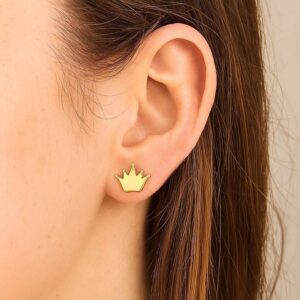 14k Yellow Gold Crown Stud Earrings