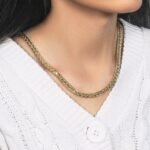 14k Yellow Gold Diamond Cut Round Franco Chain Necklace 5.3mm on Woman Model