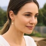 14k Yellow Gold Floating Pearl Endless Hoop Earrings 14mm on Model