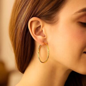 14k Yellow Gold Large Diamond Cut Hoop Earrings 45mm