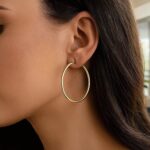 14k Yellow Gold Large Plain Round Hoop Earrings 50mm x 3mm