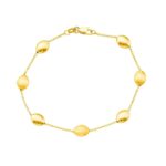 14k Yellow Gold Pebble Bracelet with Textured and Polished Pebble Stations for Women