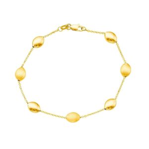 14k Yellow Gold Pebble Bracelet with Textured and Polished Pebble Stations for Women