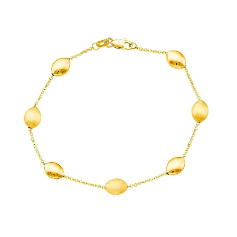 14k Yellow Gold Pebble Bracelet with Textured and Polished Pebble Stations for Women