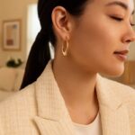 14k Yellow Gold Puffed Graduated Open Oval Hoop Earrings On Model (1)