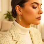 14k Yellow Gold Puffed Graduated Open Oval Hoop Earrings On Model