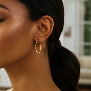 14k Yellow Gold Simple Tube Hoop Earrings 30mm x 2mm