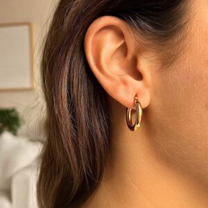 14k Yellow Gold Small Hoop Earrings 15mm x 3mm