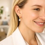 14k Yellow Gold Small Hoop Earrings with Pearl Drop