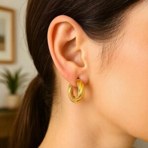 14k Yellow Gold Thick Twisted Hoop Earrings 22mm