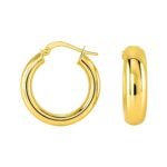 14k Yellow Gold Wide Hoop Earrings Medium Size with Snap Lock
