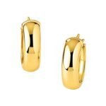 14k Yellow Gold Wide Hoop Earrings Snap Lock 9.65 mm thick