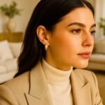 22.35mm 14k Yellow Gold Wide Hoop Earrings Model Wearing