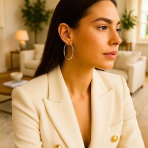 40mm 14k Yellow Gold Hoop Earrings on Model