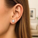 Cubic Zirconia Stud Earrings 6mm White Hue Faceted Sterling Silver