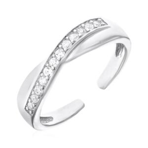 Cubic Zirconia Toe Ring with Crossover Motif Sterling Silver