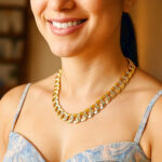 14k Two Tone Gold Pave Curb Chain Necklace 12mm for Women