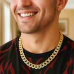 14k Two Tone Gold Pave Curb Chain Necklace 12mm for Men